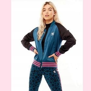 ADIDAS BOMBER TRACK SATIN JACKET BLUE PINK NWT